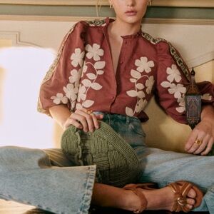 DISO!!! DO NOT BUY! Sezane Anton Blouse in Ecru Green Embroidery
